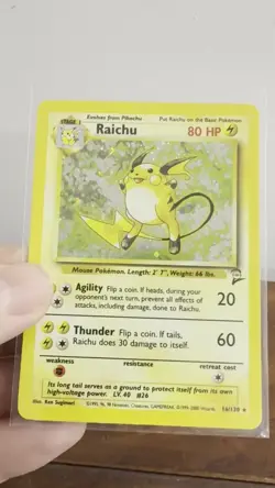 Pokemon TCG Raichu 16/130 base Set 2 holo rare 80HP card English 2000 - Image 2