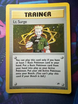 Pokemon Lt. Surge TCG 017/132 Gym Heroes Trainer Holo Rare Swirl LP+/NM - Image 1