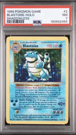 1999 Blastoise #2 Shadowless Base Set Holo Rare PSA 7 Pokemon TCG - Image 1