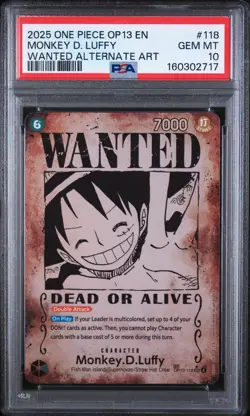 2025 One Piece Op13 Monkey D. Luffy Wanted Alternate Art #118 PSA 10 - Image 1