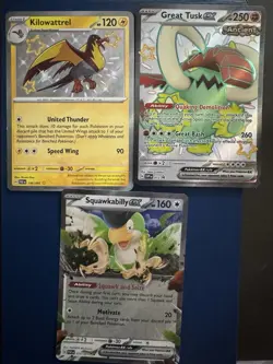 Pokemon TCG 3-Card Lot Holo English Kilowattrel 146/091 Great Tusk ex 072 - Image 1
