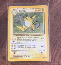 Pokemon TCG Raichu 14/102 Base Set Holo Rare 80 HP English 1999 - Image 1