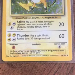 Pokemon TCG Raichu 14/102 Base Set Holo Rare 80 HP English 1999 - Image 3