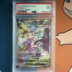 2021 Pokemon TCG SWSH08 Fusion Strike Mew V Full Art 251/264 Holo PSA 9 - Image 1