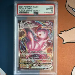 2021 Pokemon TCG Fusion Strike Mew VMAX 269/264 Alt Art Secret Holo PSA 10 - Image 1