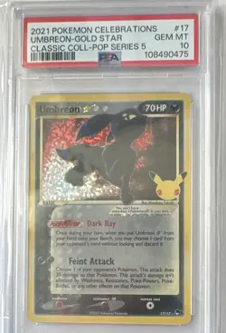 Pokemon Celebrations Classic Collection Umbreon Star Gold Star Holo PSA 10 17/17 - Image 1