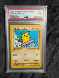 2000 POKEMON PIKACHU WORLD COLL FRENCH #28 SURFING PIKACHU PSA 9 - Image 1