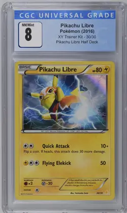 Pokemon TCG 2016 Pikachu Libre 30/30 XY Trainer Kit Holo English CGC 8 - Image 1