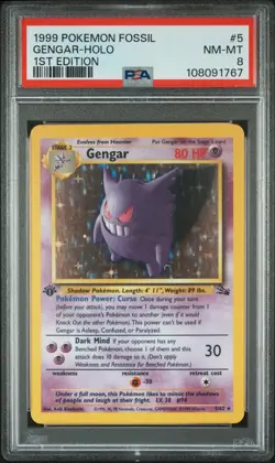 1999 POKEMON FOSSIL 1ST EDITION #5 GENGAR-HOLO PSA 8 - Image 1