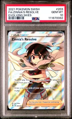 2021 Pokemon Sword and Shield Evolving Skies Zinnia's Resolve #203 PSA 10 Gem - Image 1