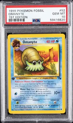1999 POKEMON FOSSIL 1ST EDITION #52 OMANYTE PSA 10 - Image 1