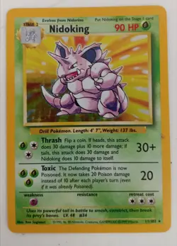 Pokemon Nidoking Base Set Trading Card Unlimited Holo Rare 11/102 TCG WOTC 1999 - Image 1