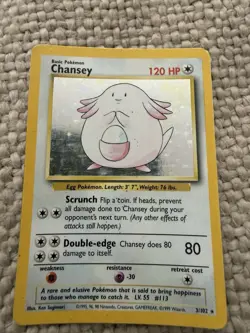 Pokemon Chansey 3/102 Base Set Holo Rare Unlimited WOTC 1999 Vintage - Image 1