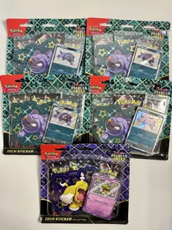 Pokemon Paldean Fates Tech Sticker Collection 3 Booster Pack Blister - Lot of 5 - Image 1