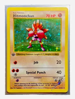 Hitmonchan Shadowless 1st Edition 1999 Pokemon Base Set 7/102 Holo Rare WOTC HP - Image 1