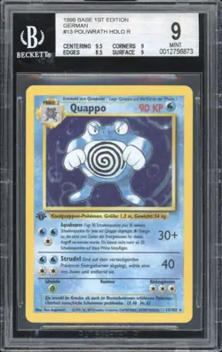 1999 Pokemon GERMAN 1st Edition Base Set Quappo Holo 13/102 BGS 9 MINT - Image 1