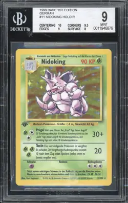 1999 Pokemon GERMAN 1st Edition Base Set Nidoking Holo 11/102 BGS 9 MINT - Image 1