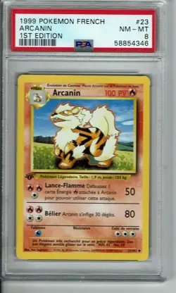 1999 Pokemon FRENCH 1st Edition Base Set Arcanin-Arcanine 23/102 PSA 8 NM-MT - Image 1