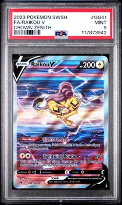 2023 Pokemon SWSH Crown Zenith Galarian Gallery Raikou v GG41 Full Art PSA 9 - Image 1
