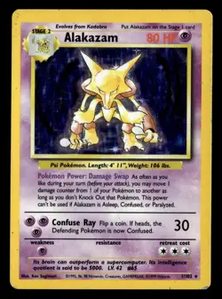 Alakazam 1/102 Holo Rare Base Set Unlimited Pokemon Card DMG - Image 2