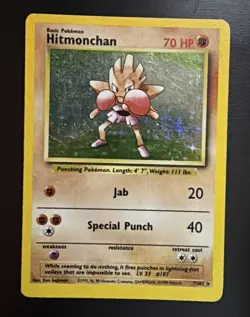 Pokemon TCG Base Set Hitmonchan 007/102 Holo Rare Unlimited 70 HP English - Image 1