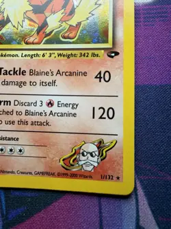 Blaine's Arcanine - 1/132 - Pokemon Gym Challenge Unlimited Holo Rare Card NM - Image 4