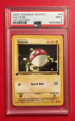 2000 Pokemon Team Rocket Voltorb #69 PSA 9 Graded Card 1st Ed (40 HP Speed Ball) - Image 1