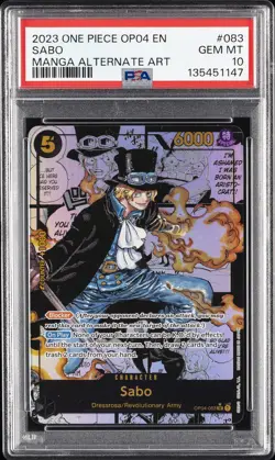 2023 ONE PIECE OP04-KINGDOMS OF INTRIGUE MANGA ALTERNATE ART #083 SABO PSA 10 - Image 1
