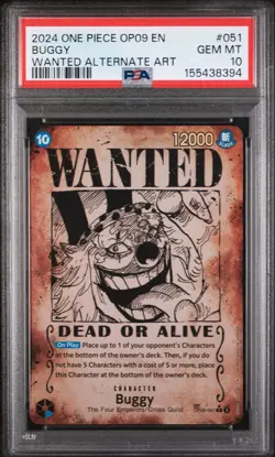 One Piece Buggy OP09-051 SP Wanted Poster Alternative Alt Art PSA 10 English - Image 1