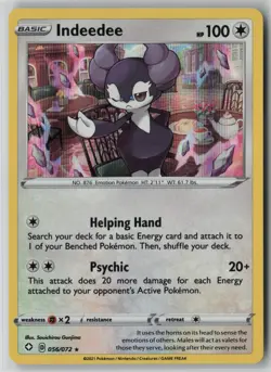 Indeedee 056/072 Pokemon TCG Shining Fates Holo Rare Card (Near Mint) NM 1 - Image 1