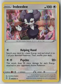 Indeedee 056/072 Pokemon TCG Shining Fates Holo Rare Card (Near Mint) NM 2 - Image 1