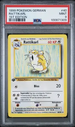 1999 Pokemon GERMAN 1st Edition Base Set Rattikarl-Raticate 40/102 PSA 9 MINT - Image 1