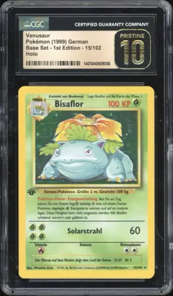 1999 Pokemon GERMAN 1st Edition Base Set Bisaflor-Venusaur Holo 15/102 CGC 10 PR - Image 1