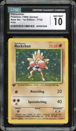 1999 Pokemon GERMAN 1st Edition Base Set Nockchan-Hitmonchan Holo 7/102 CGC 10 - Image 1