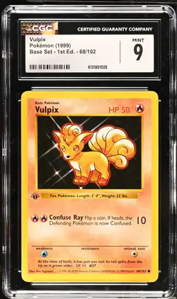 CGC 9 MINT Vulpix 68/102 1st Edition Shadowless Base Set Pokemon Card - Image 1