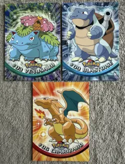 Pokemon Topps Chrome Non Holo Venusaur, Blastoise & Charizard Black Label Set - Image 1
