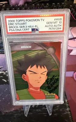 2000 Topps Pokemon TV #HV8 Brock Animation Series 3 PSA 10 Signed Eric Stuart - Image 1