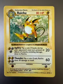 1999 Pokemon Base Set Raichu Holo 14/102 – Unlimited WOTC MP - Image 1