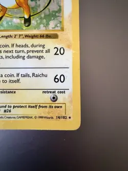 1999 Pokemon Base Set Raichu Holo 14/102 – Unlimited WOTC MP - Image 5