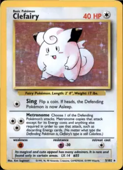 Clefairy 5/102 Holo Holo Rare Base Set Unlimited Pokemon Heavily Played - Image 1