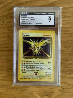 CGC 9 Zapdos 16/102 WOTC Base Set Unlimited Holo Rare Pokemon Card - Image 1