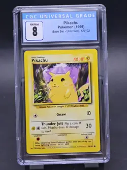 CGC NM/Mint 8 Pokemon Pikachu 58/102 1999 Base Set Unlimited - Image 1