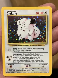 Pokemon TCG Clefairy Base Set Holo Unlimited Rare Card 5/102 LP Condition - Image 1