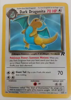Pokemon Dark Dragonite Trading Card 22/82 Non-Holo Rare Team Rocket Set WOTC - Image 1