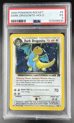 2000 Pokemon Team Rocket Dark Dragonite 5/82 Holo PSA 5 - Image 1