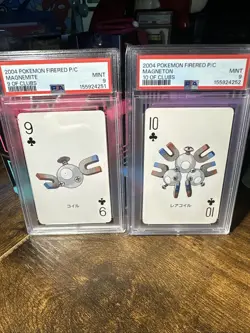2004 Pokemon Firered Playing Cards Magnemite And Magneton 9/10 Of Clubs PSA 9 - Image 1