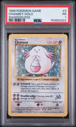 1999 POKEMON GAME SHADOWLESS #3 CHANSEY-HOLO PSA 1 - Image 1