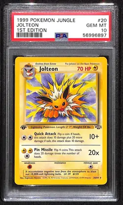 1999 Pokemon Jolteon, 1st Edition Jungle #20/64, PSA 10 Gem Mint - Image 1