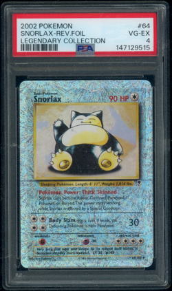 2002 Pokemon TCG Legendary Collection Snorlax Reverse Holo Card 64/110 PSA 4 - Image 1