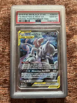 PSA 10 Mewtwo and Mew #SM191 GX TCG Sun & Moon Holo Promo Gem Mint 2019 Pokemon - Image 1